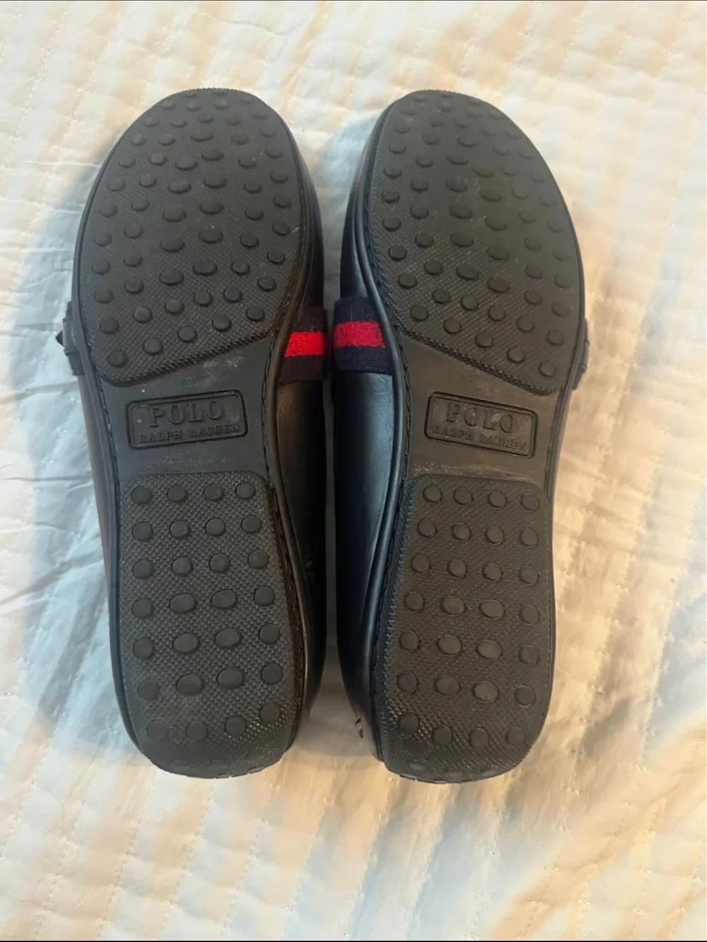 Polo by Ralph Lauren Black Leather Loafers with Red Accent